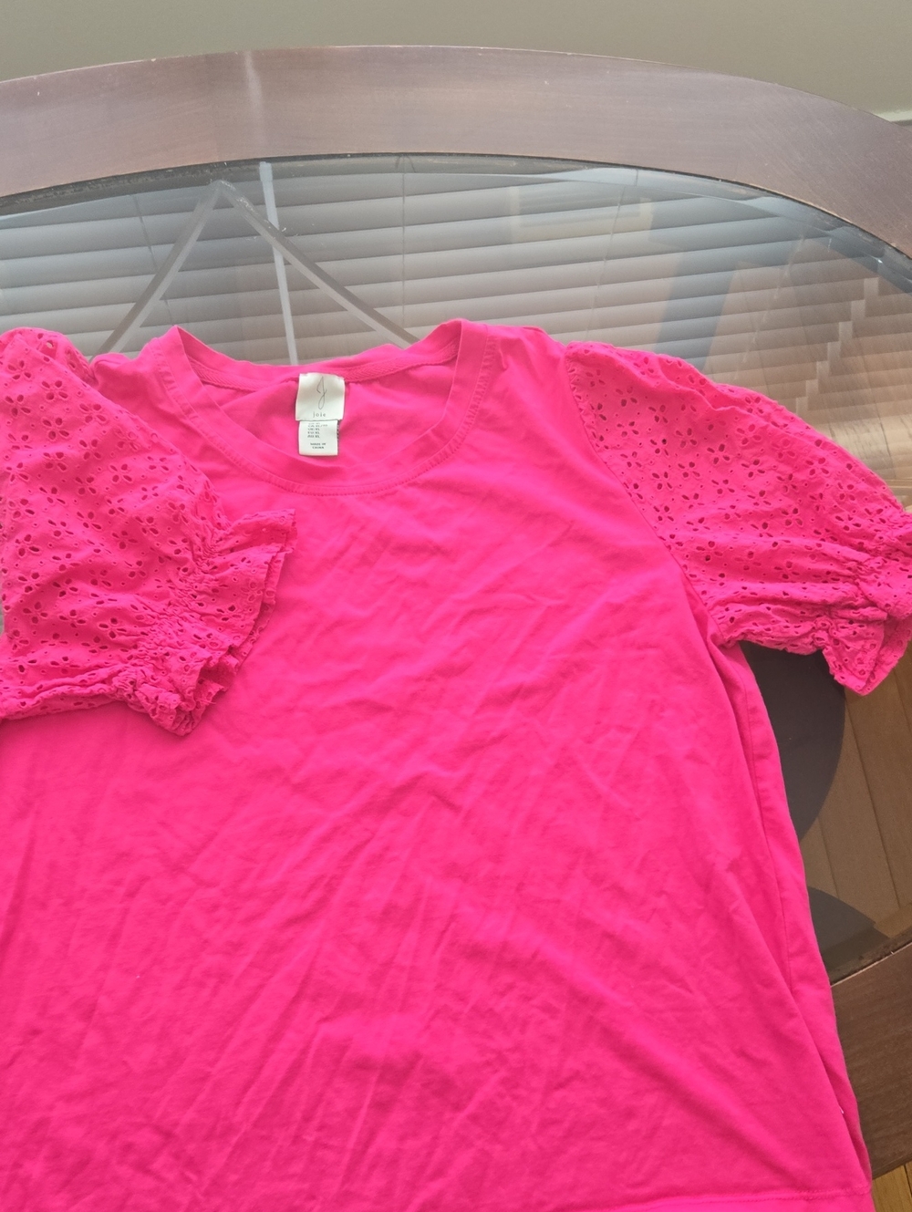 Joie Bright Pink Eyelet Puff Sleeve Tee